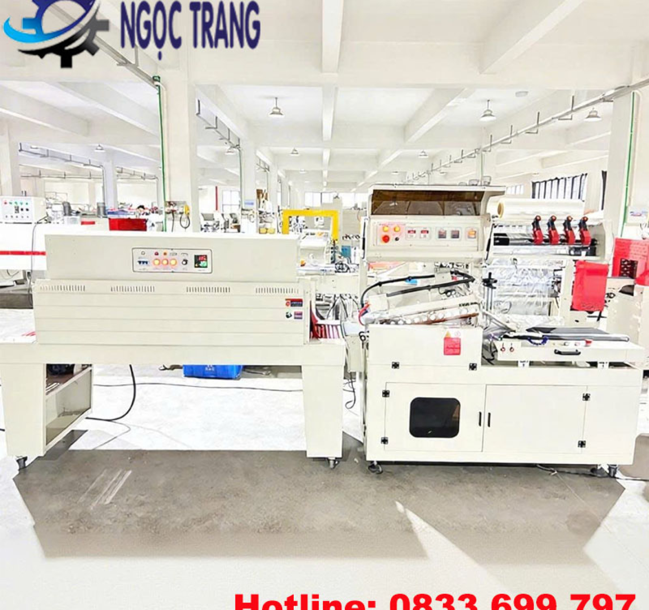 Máy cắt co màng tự động - Máy bọc màng co chai lọ, mỹ phẩm