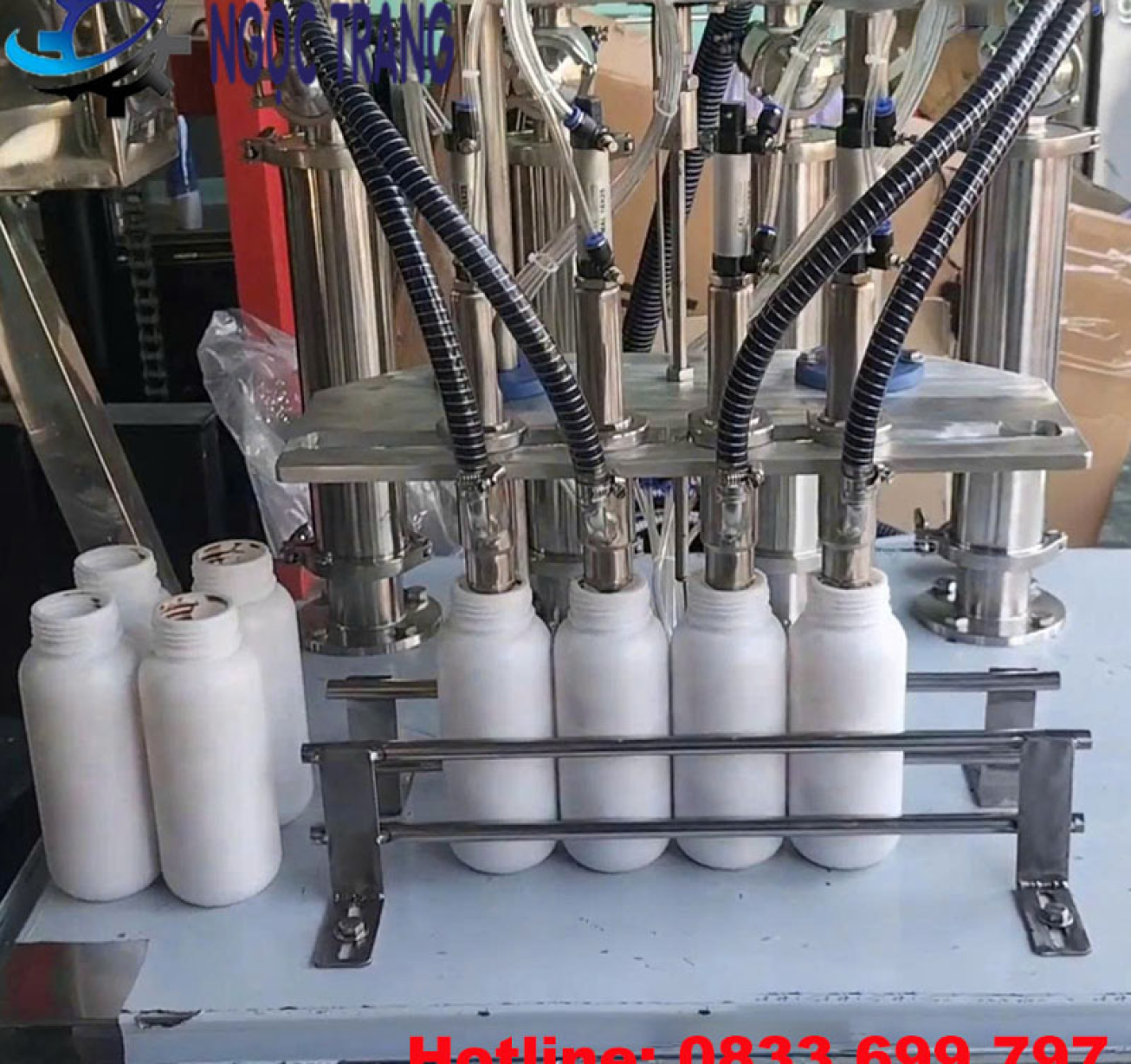 Máy chiết rót 4 vòi bán tự động - Máy chiết rót thực phẩm GMP
