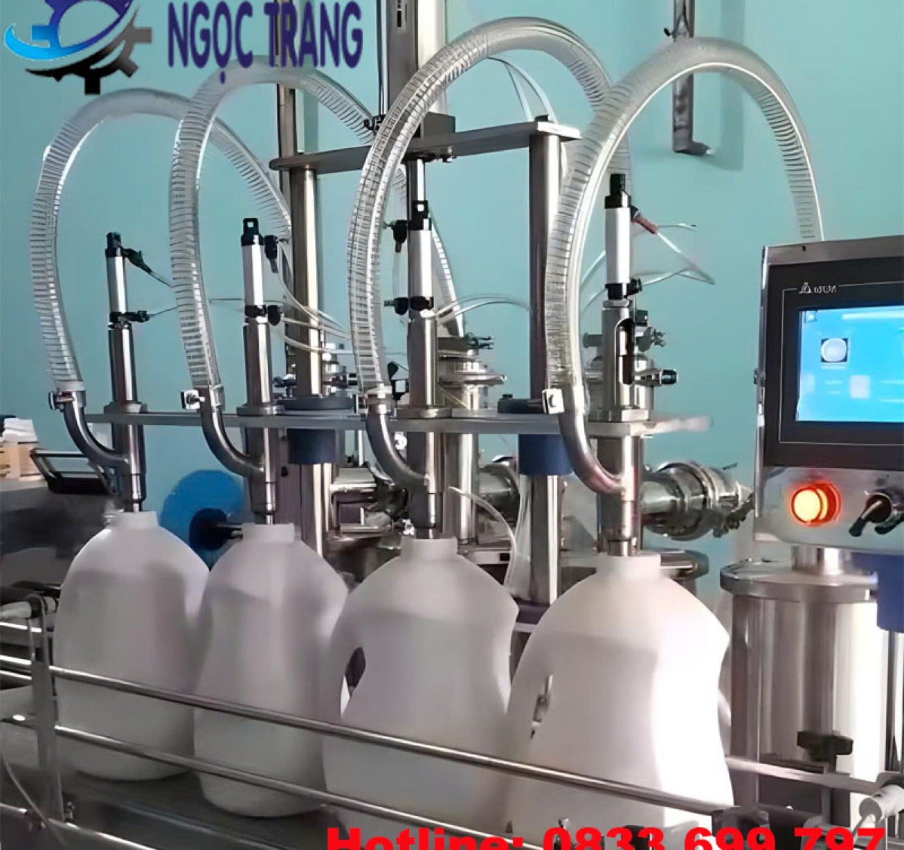 Máy chiết rót nước giặt, nước xả - Máy chiết 4 vòi tự động