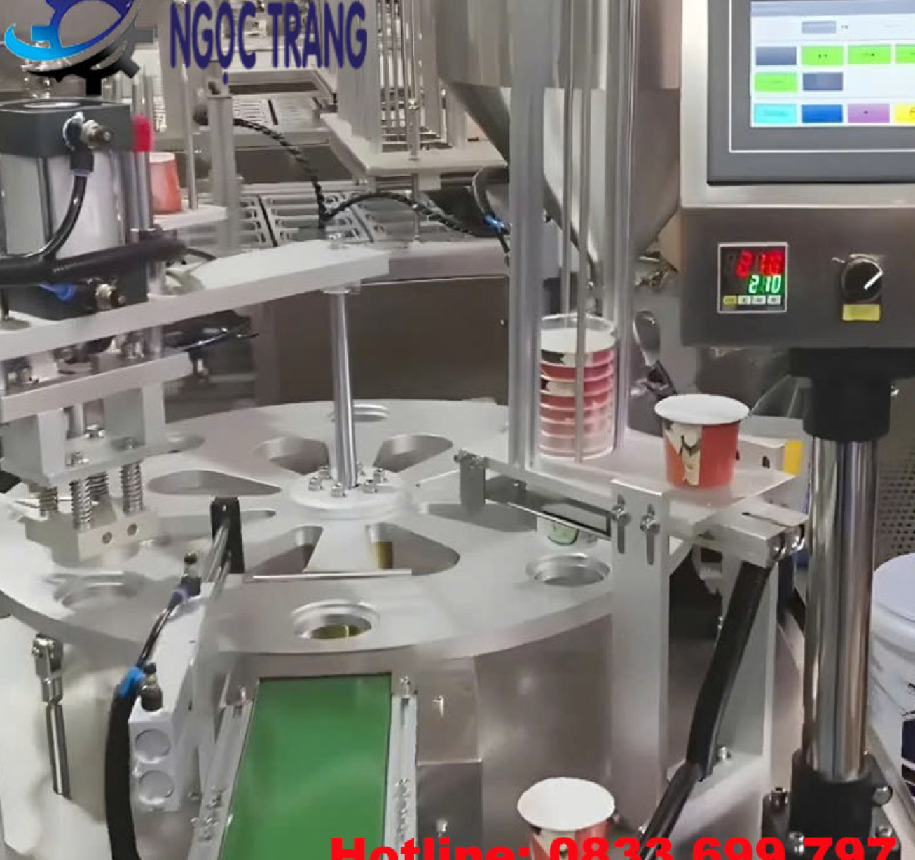 Máy chiết rót sữa chua hàn miệng ly - Máy chiết rót mâm xoay