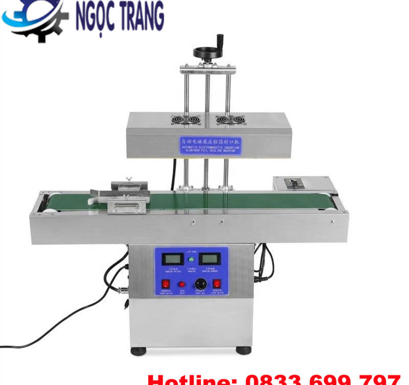 Máy seal màng nhôm - Máy dán màng nhôm hũ nhựa có băng tải