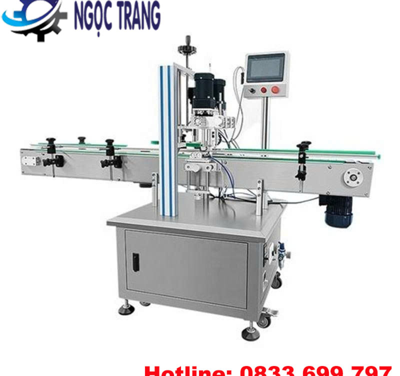 Máy đóng nắp chai tự động - Máy vặn nắp chai có băng tải