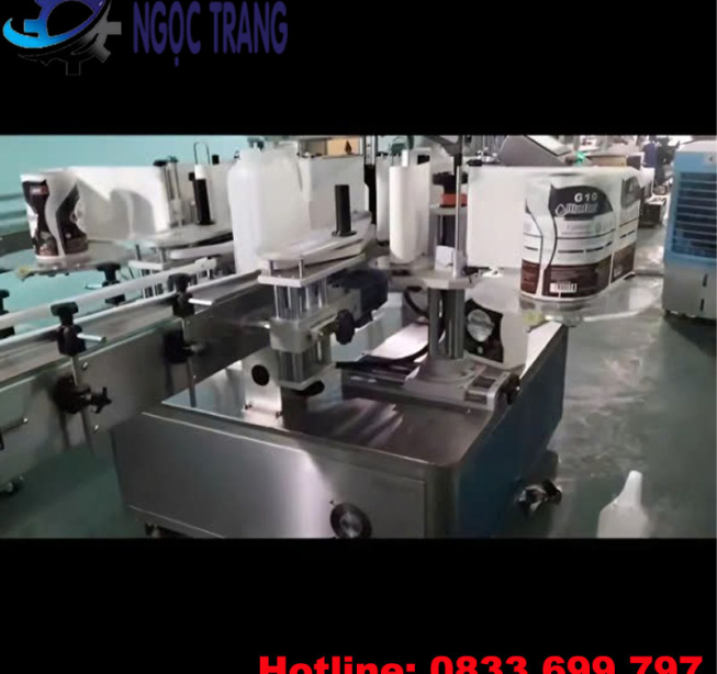 Máy dán nhãn chai dẹp tự động - Máy dán nhãn chai vuông, 2 mặt